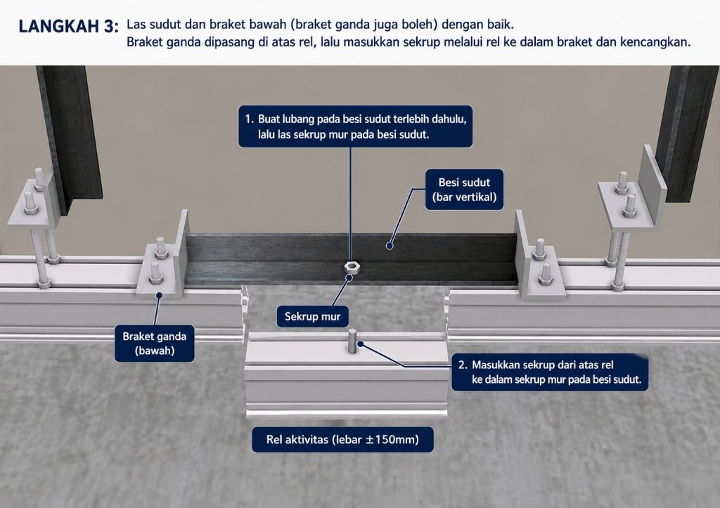 Acoustic Soundproof Partition Track Welding & Penguncian Sekrup - Langkah 3