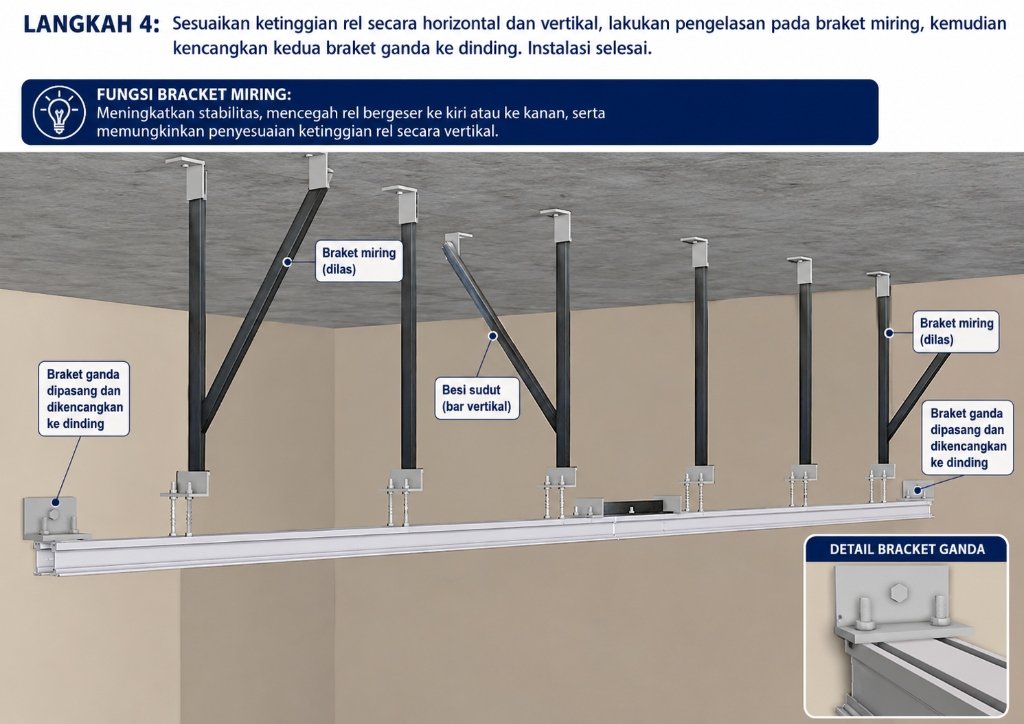 Hanging Room Divider Height Adjustment & Braket Miring - Langkah 4